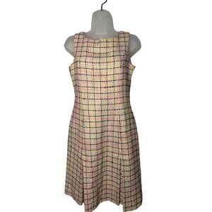 Talbots Silk Sleeveless Classic Tweed Shift Dress SZ 4 60s Pink Black Check USA